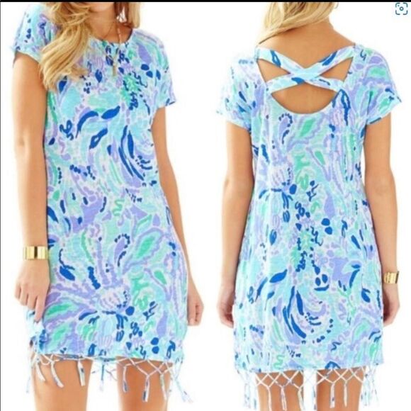 NWOT Lilly Pulitzer Beachcomber Linen Dress Lilly Lilac‎ Nice Ink SMALL Coverup - Picture 1 of 10